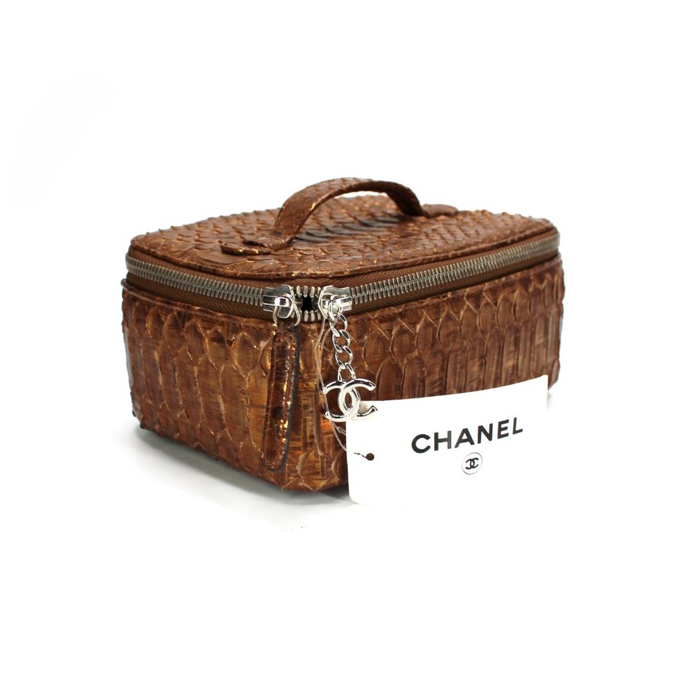 CHANEL Copper Python Snakeskin Jewelry Travel Tote Removable Pouch RARE NEW